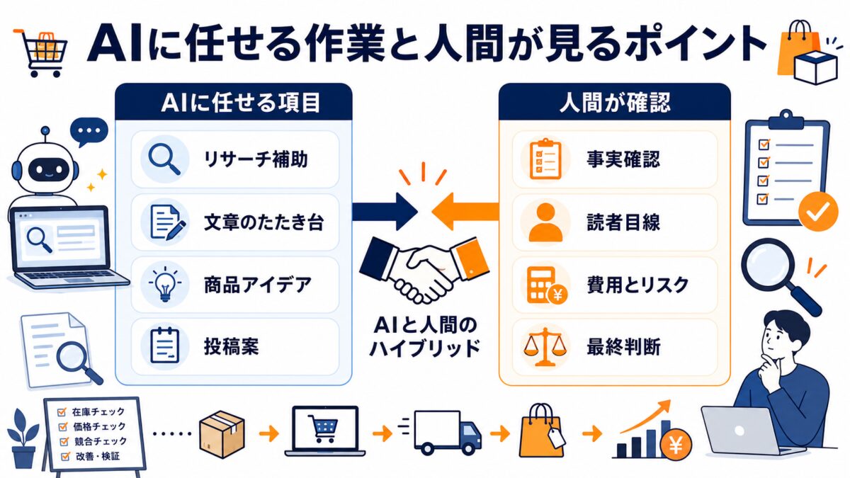 AIに任せる作業と人間が見るポイント図解
