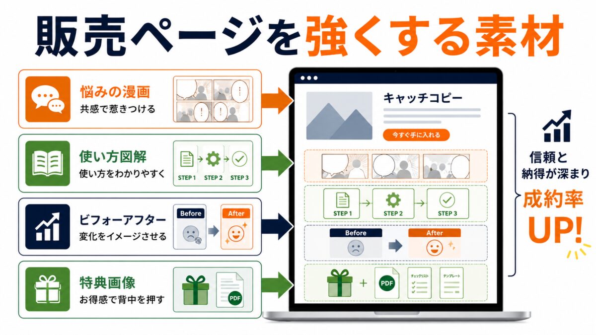 販売ページを強くする素材の図解